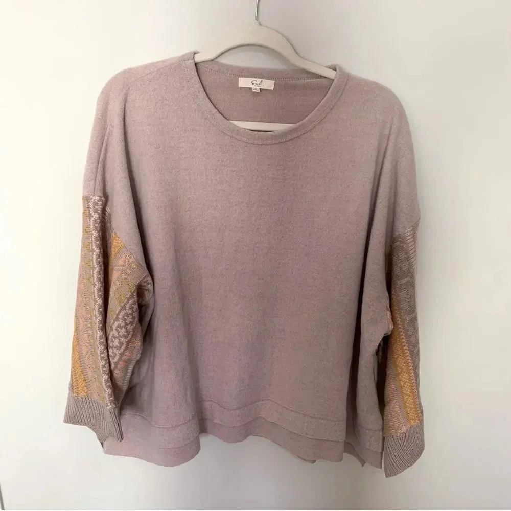 Women's Easel Pastel/ Purple Oversized Split Side Sweater Balloon Knit Small